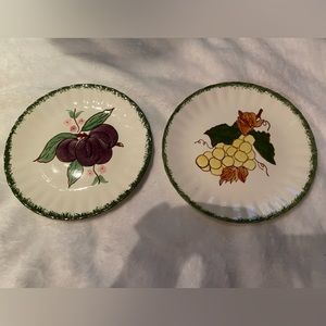 Blue Ridge Summer Potteries Plates lot of 2 hand painted green cream 8-1/2”
